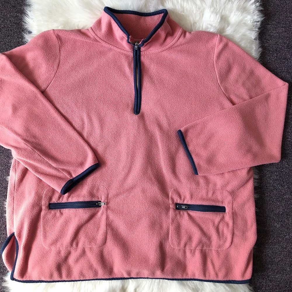 Plus sized pink fleece half-zip with pockets